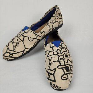 Joy & Mario J. Pierce Women’s Flat Slip On Shoe 8W Graphic Cartoon Black‎ & Tan